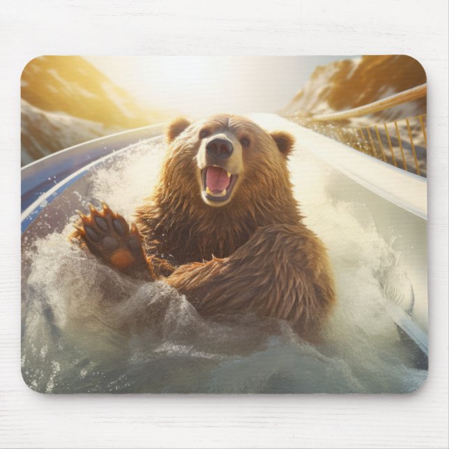 Grizzly Bear Animal Fun Water Slide Happy Time Mouse Pad (Front)