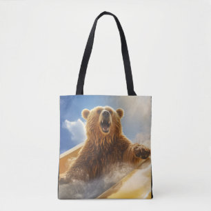 Grizzly Bear Animal Fun Water Slide Happy Time Tote Bag