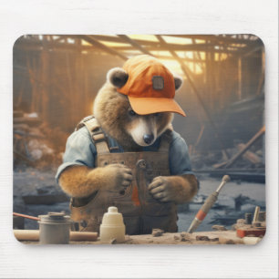 Grizzly Bear Animal Fun Work Handyman Happy Time Mouse Pad