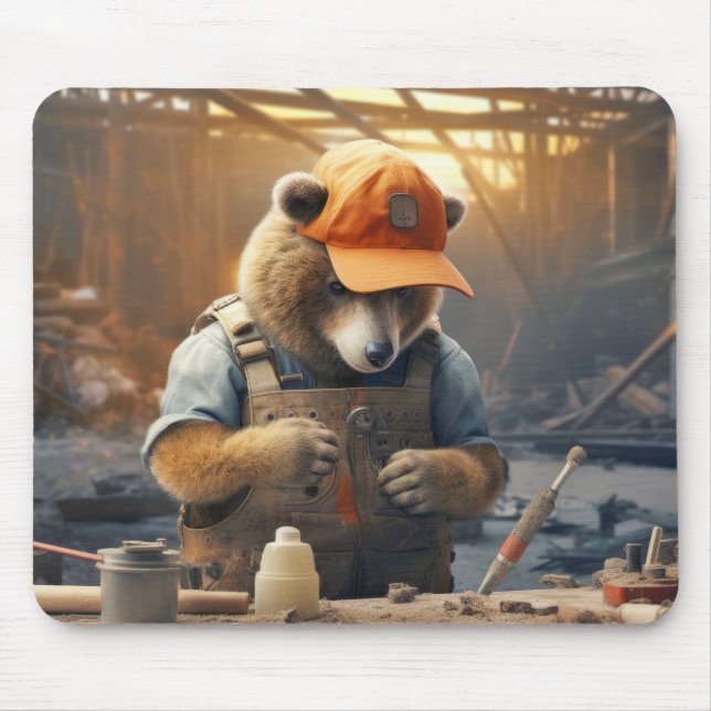 Grizzly Bear Animal Fun Work Handyman Happy Time Mouse Pad (Front)