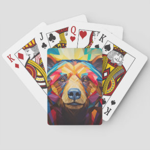 Grizzly Bear Animal Portrait Colourful Painting Playing Cards