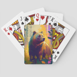 Grizzly Bear Animal Portrait Painting Wildlife Art Playing Cards