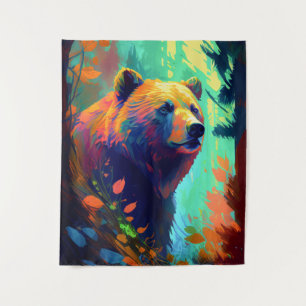 Grizzly Bear Animal Portrait Painting Wildlife Art Tapestry