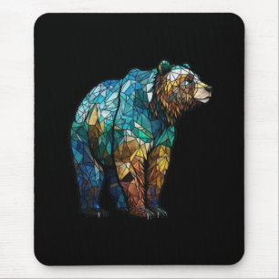 Grizzly Bear Animal Portrait Stained Glass Forest Mouse Pad