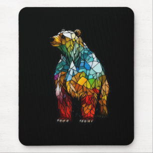 Grizzly Bear Animal Portrait Stained Glass Forest Mouse Pad