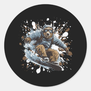 Grizzly Bear Animal Snowboarding Sports Snowboard Classic Round Sticker