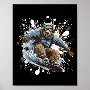 Grizzly Bear Animal Snowboarding Sports Snowboard  Poster