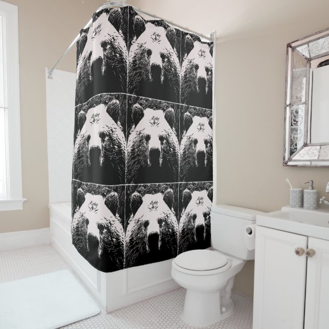 GRIZZLY BEAR ART SHOWER CURTAINS (In Situ)