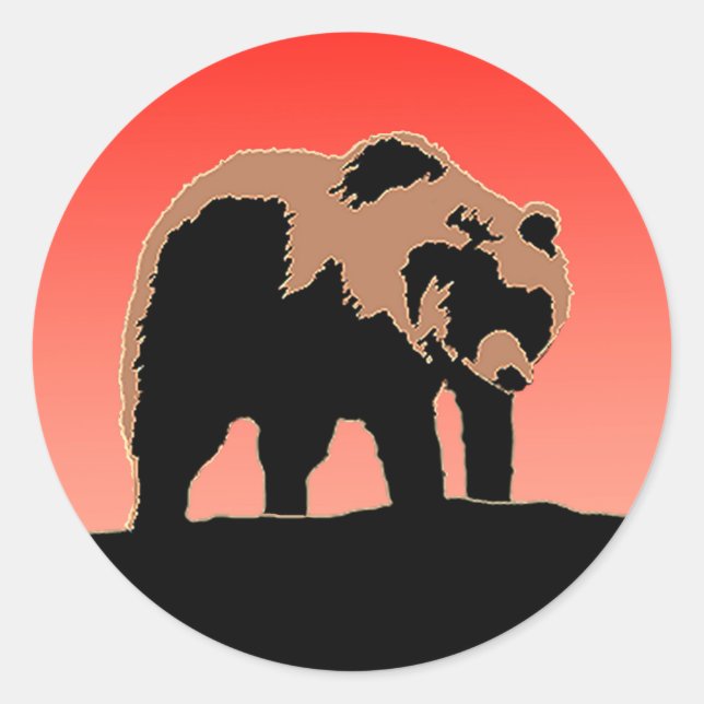 Grizzly Bear at Sunset  - Original Wildlife Art Classic Round Sticker (Front)