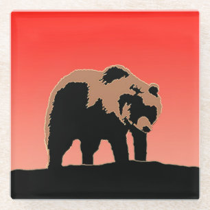 Grizzly Bear at Sunset - Original Wildlife Art Glass Coaster