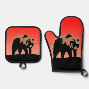 Grizzly Bear at Sunset  - Original Wildlife Art Oven Mitt & Pot Holder Set
