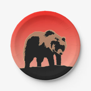 Grizzly Bear at Sunset - Original Wildlife Art Paper Plate