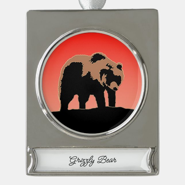 Grizzly Bear at Sunset  - Original Wildlife Art Silver Plated Banner Ornament (Front)