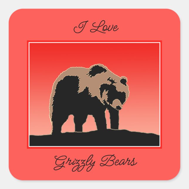 Grizzly Bear at Sunset  - Original Wildlife Art Square Sticker (Front)