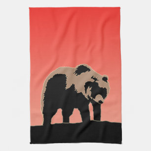 Grizzly Bear at Sunset - Original Wildlife Art Tea Towel