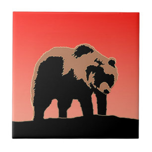 Grizzly Bear at Sunset  - Original Wildlife Art Tile