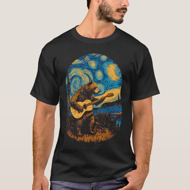 Grizzly Bear Blues  Guitar Player Artistic Night S T-Shirt (Front)