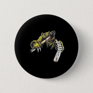 Grizzly Bear Bursting Though Biting Hockey Stick L 6 Cm Round Badge