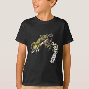 Grizzly Bear Bursting Though Biting Hockey Stick L T-Shirt