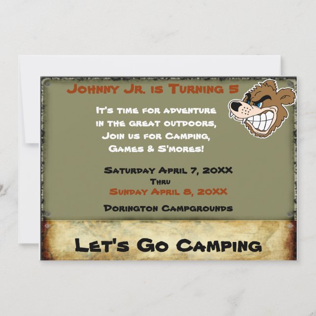 Grizzly Bear Campout Birthday Invite (Front)