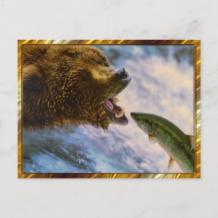 Grizzly Bear Catching Steelhead Salmon Postcard