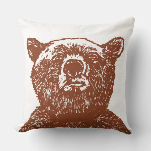 GRIZZLY BEAR Christmas Brown Vintage Throw Pillow