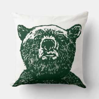 GRIZZLY BEAR Christmas Hunter Green Vintage Pillow