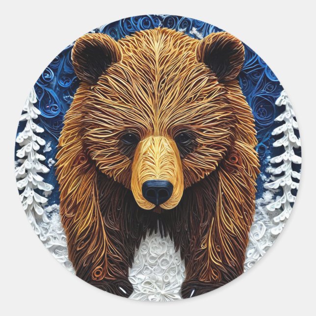 Grizzly Bear Classic Round Sticker (Front)