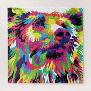 Grizzly bear colorful pop art fun abstract jigsaw puzzle