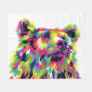 Grizzly bear colourful pop art abstract fleece blanket