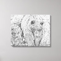 Grizzly Bear & Cub Gray scale abstract coloring