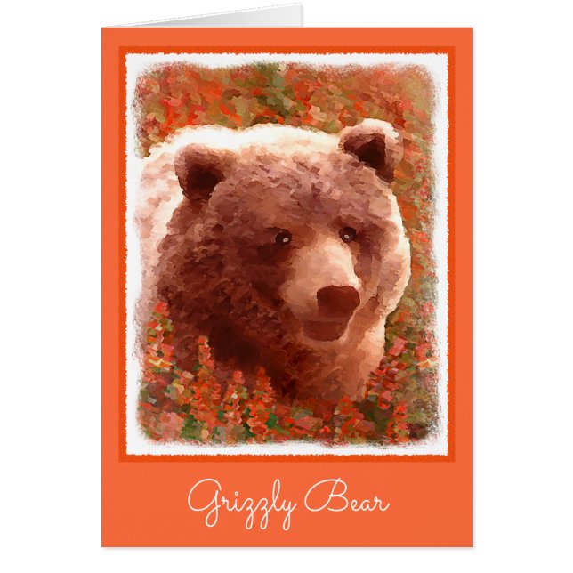 Grizzly Bear Cub in Fireweed Painting Wildlife Art (Front)
