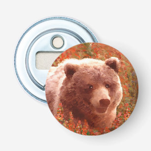 Grizzly Bear Cub in Fireweed Painting Wildlife Art Bottle Opener