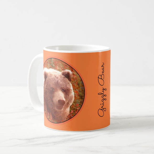 Grizzly Bear Cub in Fireweed Painting Wildlife Art Coffee Mug (Front Left)