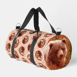 Grizzly Bear Cub in Fireweed Painting Wildlife Art Duffle Bag