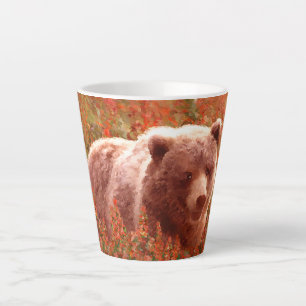 Grizzly Bear Cub in Fireweed Painting Wildlife Art Latte Mug