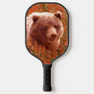 Grizzly Bear Cub in Fireweed Painting Wildlife Art Pickleball Paddle