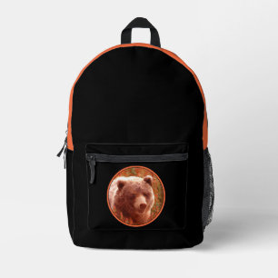 Grizzly Bear Cub in Fireweed Painting Wildlife Art Printed Backpack