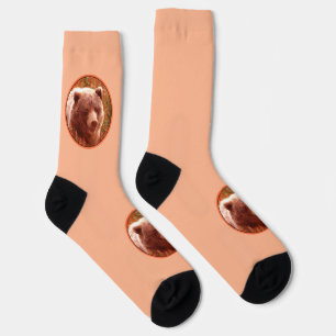 Grizzly Bear Cub in Fireweed Painting Wildlife Art Socks