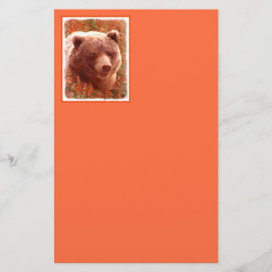 Grizzly Bear Cub in Fireweed Painting Wildlife Art Stationery