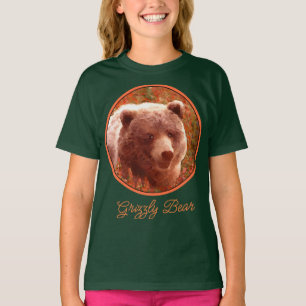 Grizzly Bear Cub in Fireweed Painting Wildlife Art T-Shirt