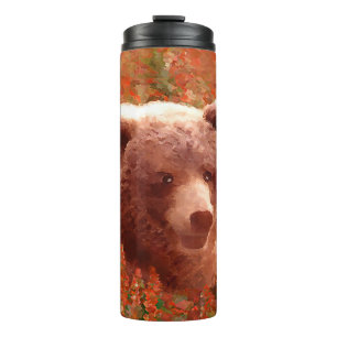 Grizzly Bear Cub in Fireweed Painting Wildlife Art Thermal Tumbler