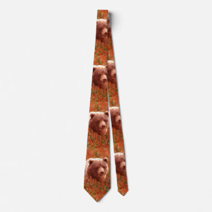 Grizzly Bear Cub in Fireweed Painting Wildlife Art Tie