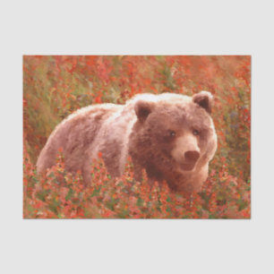 Grizzly Bear Cub in Fireweed Painting Wildlife Art Tissue Paper