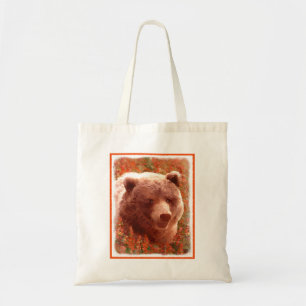 Grizzly Bear Cub in Fireweed Painting Wildlife Art Tote Bag