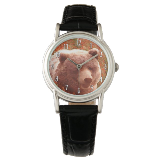 Grizzly Bear Cub in Fireweed Painting Wildlife Art Watch (Front)