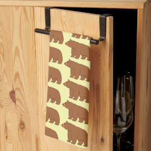 Grizzly Bear Design Any Colour Background Tea Towel