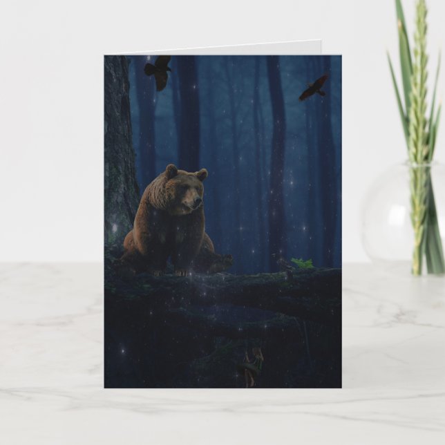GRIZZLY BEAR FIREFLIES  FANTASY BIRTHDAY CARD (Front)