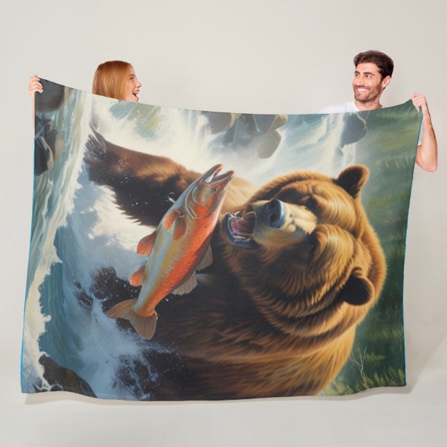Grizzly Bear Fishing Fleece Blanket (In Situ)