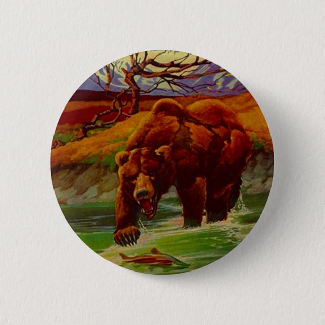 Grizzly Bear Fishing Wildlife Bears Gifts Gift 6 Cm Round Badge (Front)